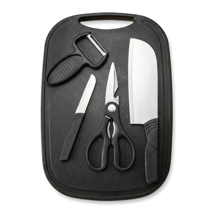 YERGOFE 5 in 1 Portable Camping Kitchen Utensil Set- Portable Cutting Board and Kitchen Utensil Set, Mini Travel Kitchen for Camping and Dorm Room, Space-Saving Cutting Board