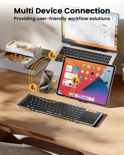 ProtoArc Foldable Keyboard with Touchpad, XK01 TP Folding Portable Keyboard, Full Size Keys, Large Trackpad Bluetooth Travel Keyboards for Laptop PC Tablet - Black