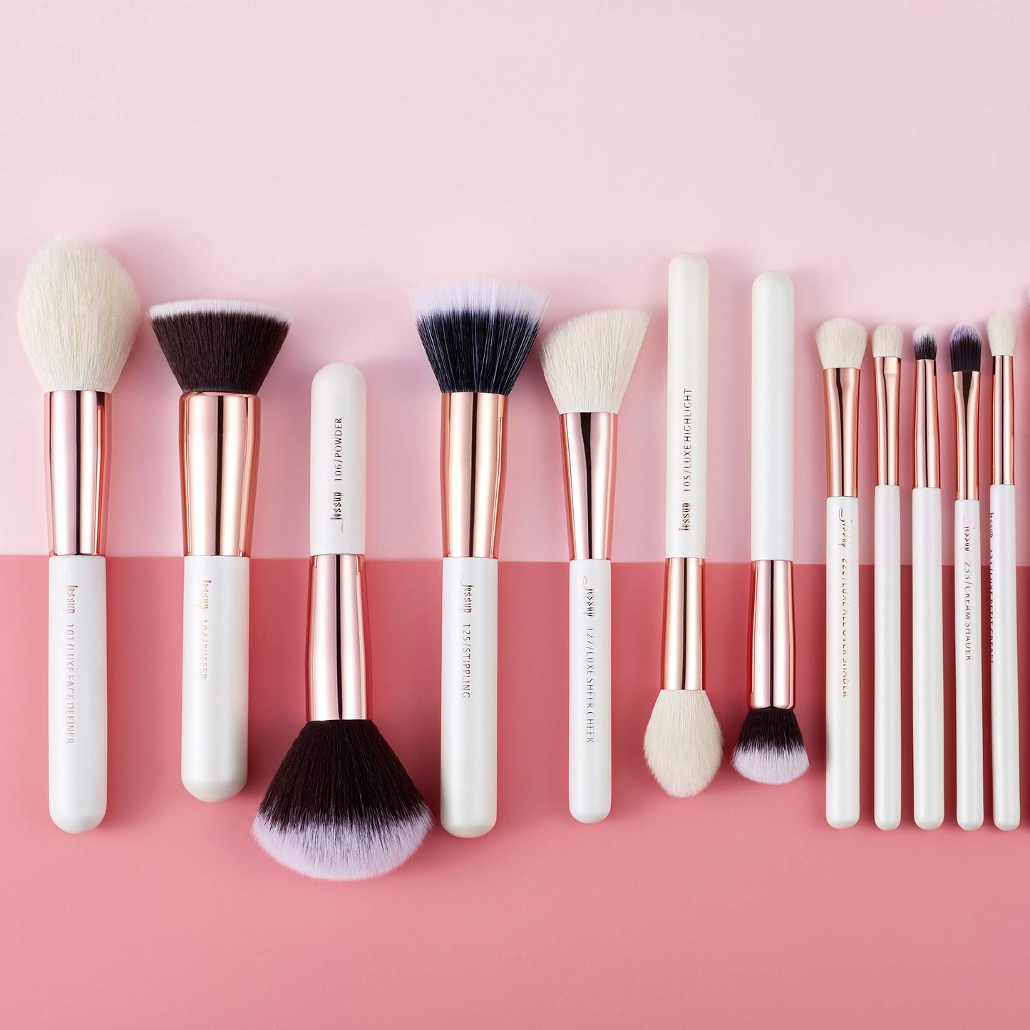 Jessup Brand 25pcs Professional Makeup Brush Set Beauty Cosmetic Foundation Powder Blusher Eyeshadow Blending Highlight Concealer Natural-Synthetic Hair Brushes Set (Pearl White/Silver)