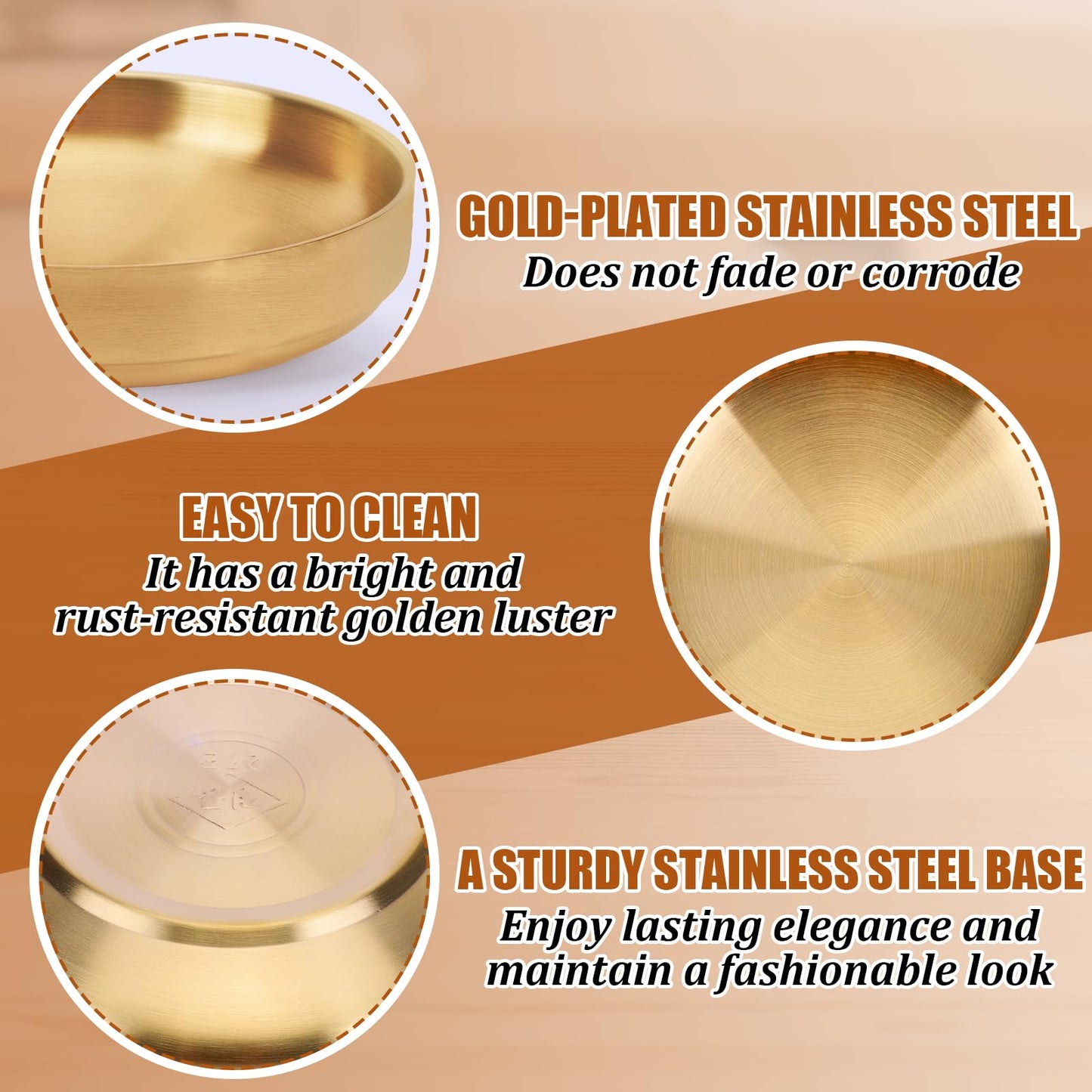 Key Bowl for Entryway-2 Pack Gold Table Decorative Key Dish for Organizing Tabletop Catch All Bowl Gold Fruit Bowls for Kitchen Counter, Coffee Table-Thick SUS 304 Stainless Steel 6.3"