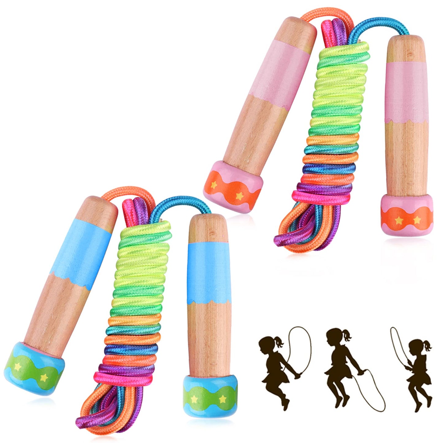 Jump Rope for Kids, Lorvain Adjustable Skipping Rope, Kids Jump Ropes with Wooden Handle for Girls Boys, Weighted Jumping Ropes for Fitness Workout Exercise Outdoor Fun Activity
