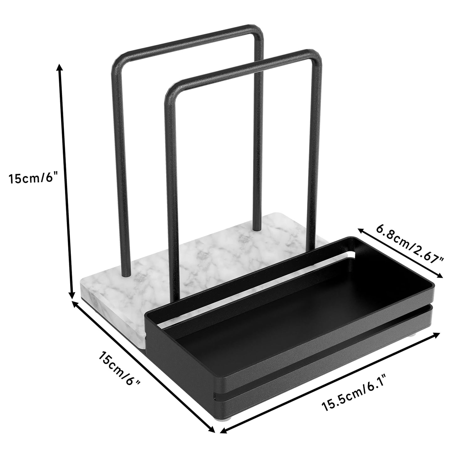 Napkin Holder, Marble Napkin Holder for Table with Salt and Pepper Shakers Caddy, Standing Paper Napkin Storage for Kitchen Dining Table Decor, Marble & Metal Base, Black