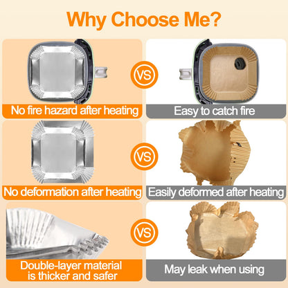 100 PCS Aluminum Foil Air Fryer Liners, Non-stick Air Fryer Disposable Paper Liner, Oil-proof Water-proof Sheets, Food Grade Aluminum Foil for Baking, Frying, Grilling, Roasting Microwave