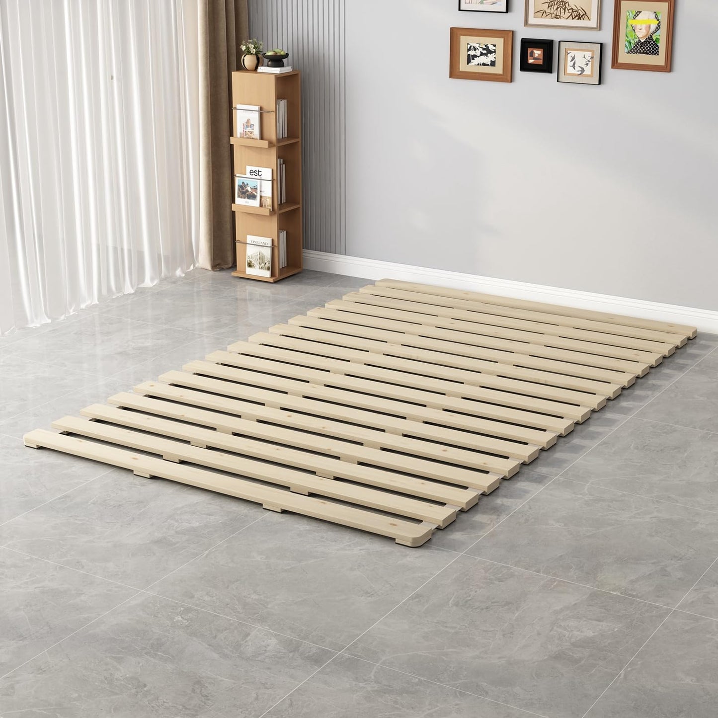 LOBOTOU Floor Bed Frame Japanese Futon Tatami Mat Breathable and Moisture-Proof, The Support Board Under The Mattress (Queen)