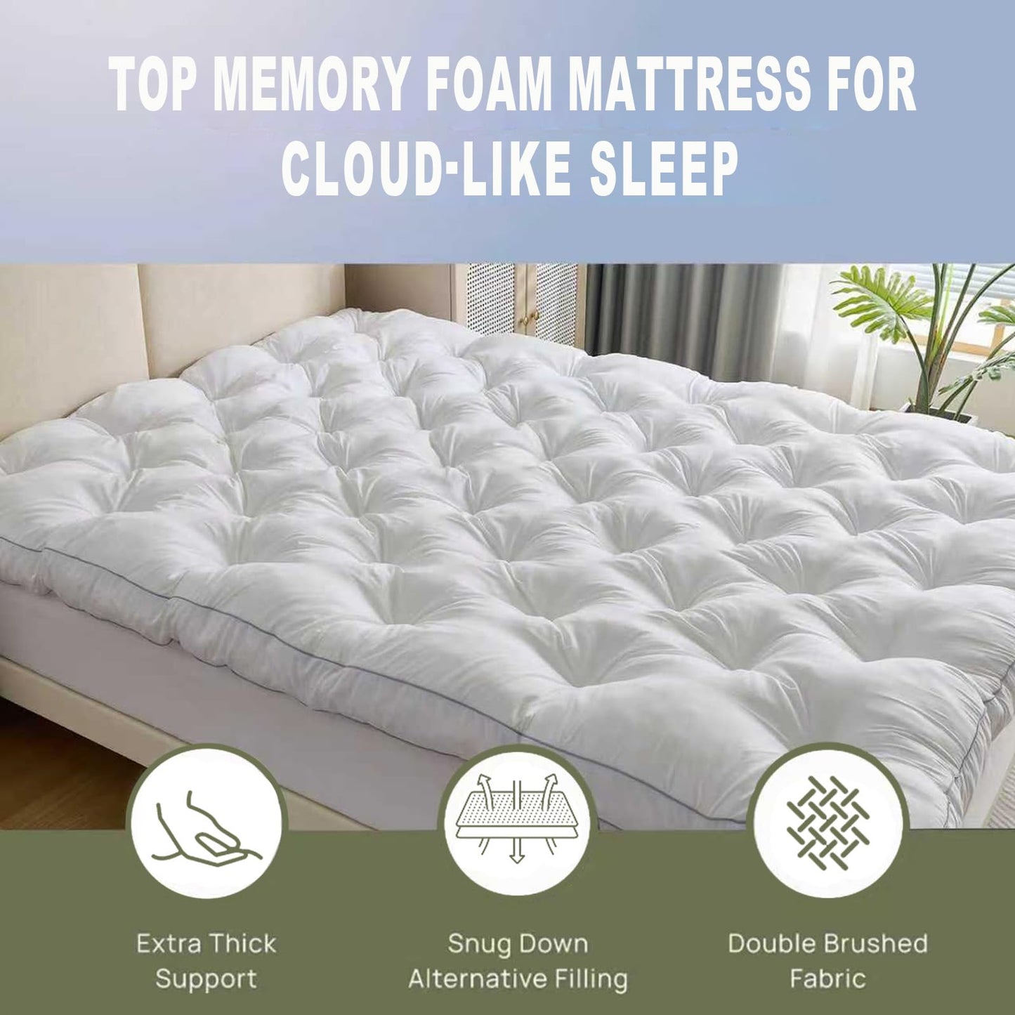 SHOUREN 5 Inch Memory Foam Mattress Topper Queen for Back Pain Relief, Extra Thick Gel Memory Foam Bed Topper, Soft Fluffy Supportive Pressure Relief Mattress Pad, 80"x60"