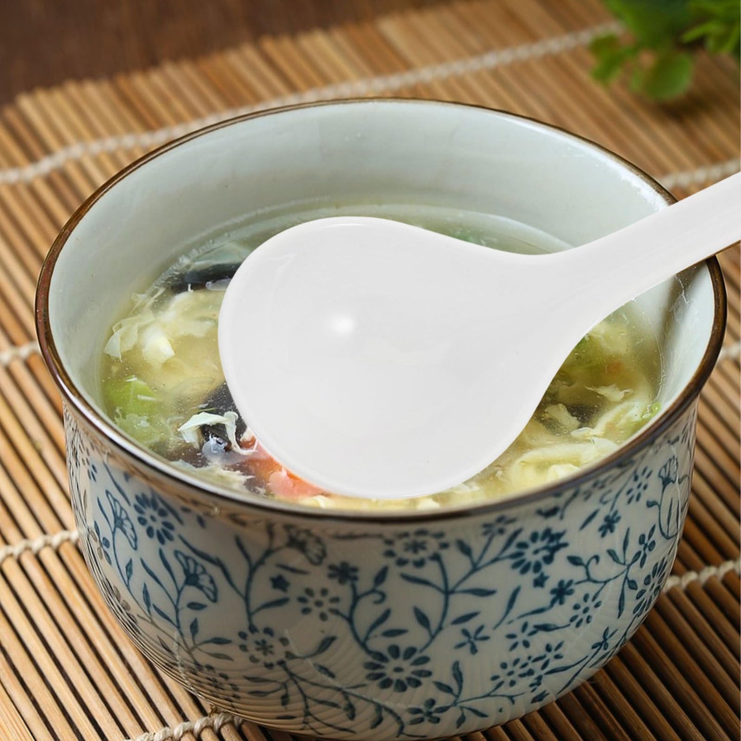 OSOLADY Bone China Asian Soup Spoon Ramen Noodle Spoon for Wonton Pho Miso Soup Microwave and Dishwasher Safe Long Handle Rice for Stirring and Pouring 10.23 in