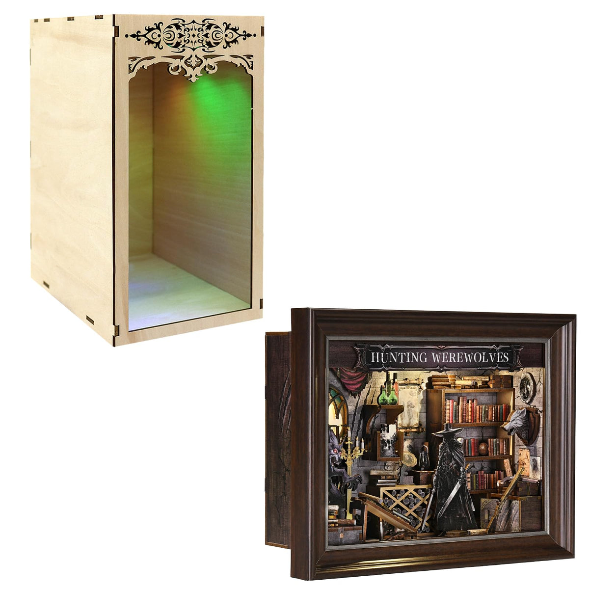 ETKVR Book Nook Kit, DIY 3D Wooden Puzzle Miniature House Kit, Simple Bookend Picture Frame Booknook