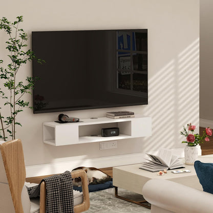 GHC Floating TV Stand, Wall Mounted Entertainment Center and Cabinet Shelf, Media Console for DVD Player, Space-Saving Under TV Shelf for Bedroom, Living Room (White)