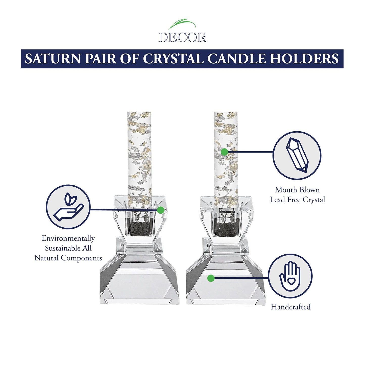Badash Saturn Crystal Candlestick Holders - Set of 2 Tapered Candle Holders - Beautiful Handcrafted Crystal Accents Perfect for Modern or Traditional Decor