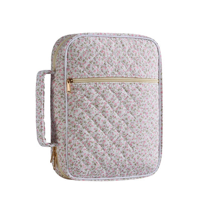 Bible Cover Case for Women,Bible Tote Bag Large Quilted Bible Cover Study Supplies Accessories with Durable Handle Carrying Case Christian Gifts for Girls (Mini Pink Flower)