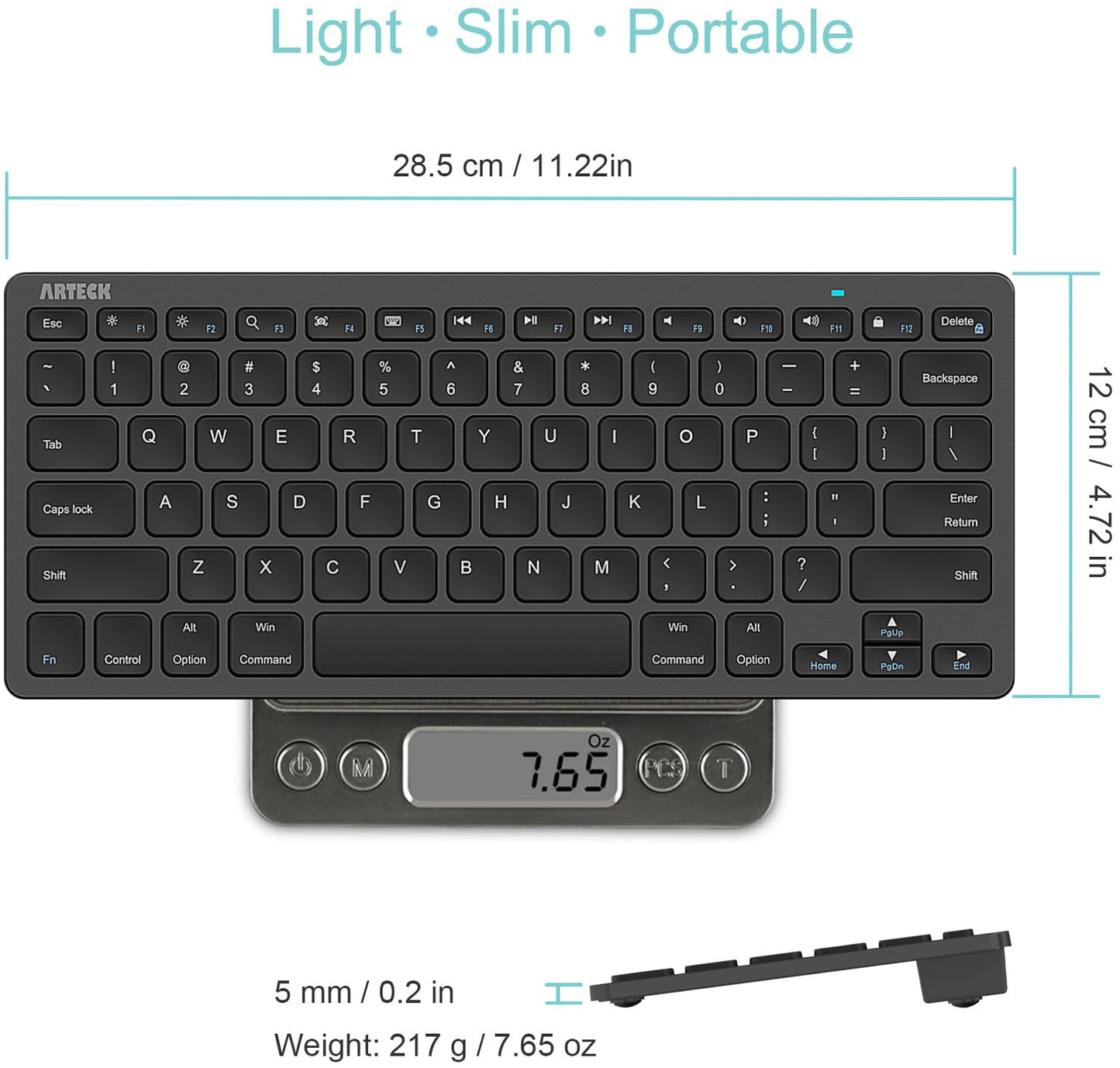 Arteck Ultra-Slim Bluetooth Keyboard Compatible with iPad 10.2-inch/iPad Air/iPad 9.7-inch/iPad Pro/iPad mini, iPhone and Other Bluetooth Enabled Devices Including iOS, Android, Windows, Black