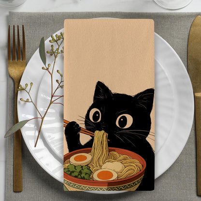 Croar Funny Black Cat Kitchen Dish Towels Set of 2, Japanese Food Sushi Ramen Noodles Drying Hand Towel Baking Cooking Cloth, Restaurant Dinning Room Home Decor Pet Cat Owner Lover Gifts 18'' x 26''