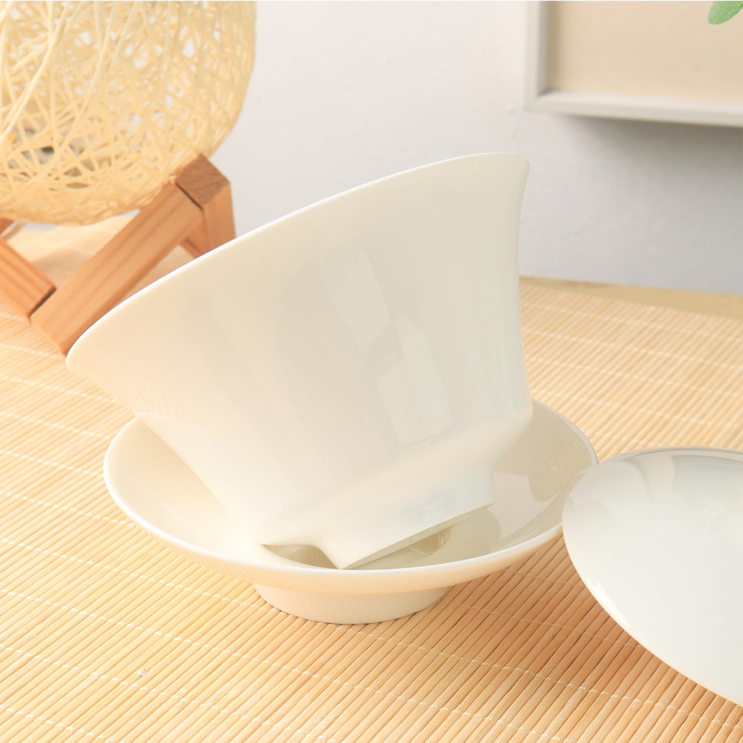 SILINE Porcelain 12 Oz/ 360ml Large Gaiwan Tea Bowl Set,Fine Bone China Teacup for Brew Kung Fu Tea (White)