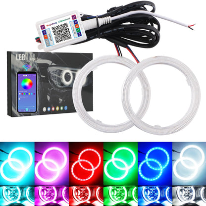 QasimLED 1-Pair 120MM 120SMD COB RGB LED Halo Ring Angel Eyes Universal for Motorcycle Car Headlight Warning Lamp with Cover Bluetooth Mobile APP Control 12V DC
