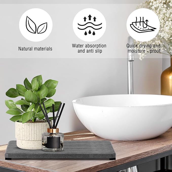 3PCS Water Absorbing Stone Tray, Fast Drying Stone Sink Tray, Stones Soap Trays