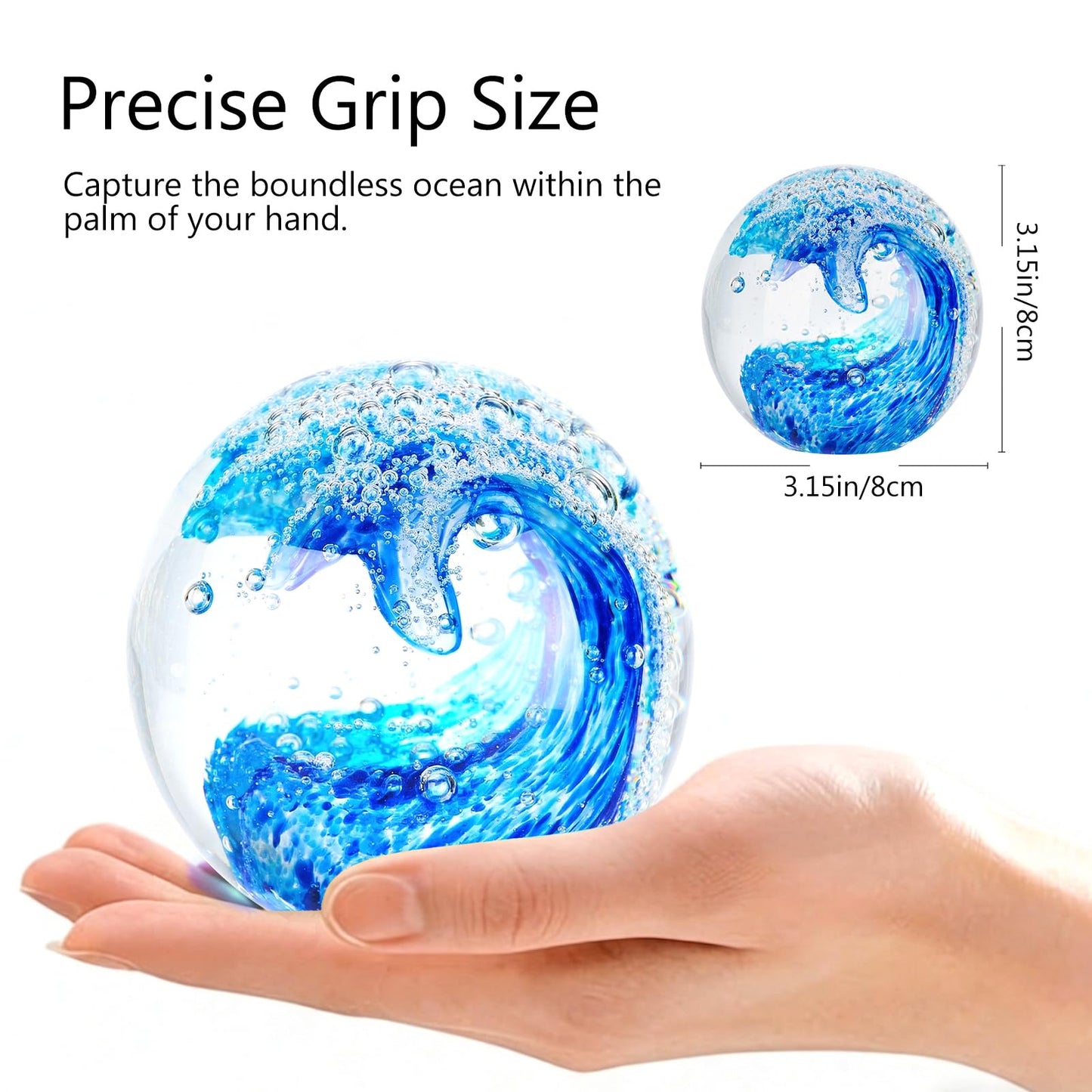 XLSJGYP Crystal Ball Blown sea Glass Art Ornament Collectible Paperweight Figurines Spere Statues for Home Office Decor a Gift for Ocean Lovers Perfect for Men Women (Sky Blue-Crystal Ball)