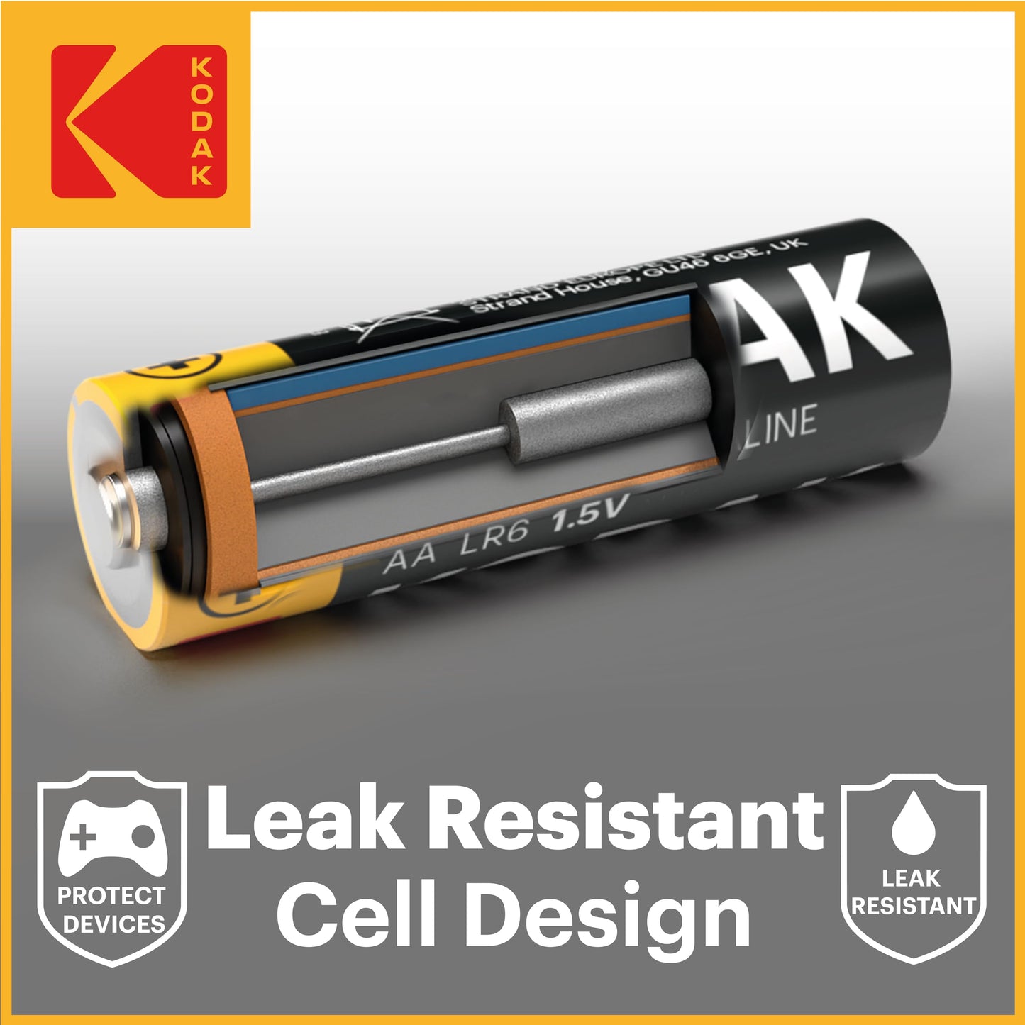 Kodak Xtralife 60-Pack AA Batteries, Double A Alkaline Battery Pack, 1.5V, 10-Year Shelf Life, LR6, Ideal for High-Drain Devices, 12x More Power, Plastic Free Cardboard Outer Carton