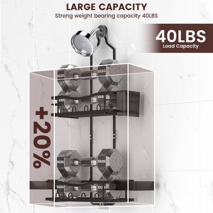 REINHARDT Shower Caddy Hanging, Rustproof Shower Caddy Anti-Swing Shower Organizer Over Showerhead No Drilling Shower Racks with Soap Holder Multi Hooks Bathroom Storage for Shampoo Sponge, Black