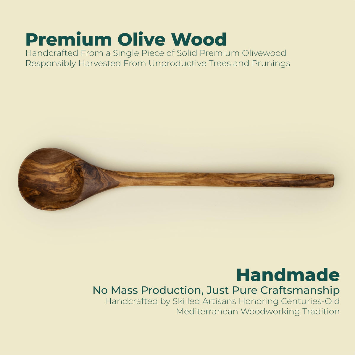 Sainte Olive 14.5 Inch Handmade Natural Olive Wood Cooking Spoon, Heat Resistant, Perfect for Nonstick Pans and Deep Pots