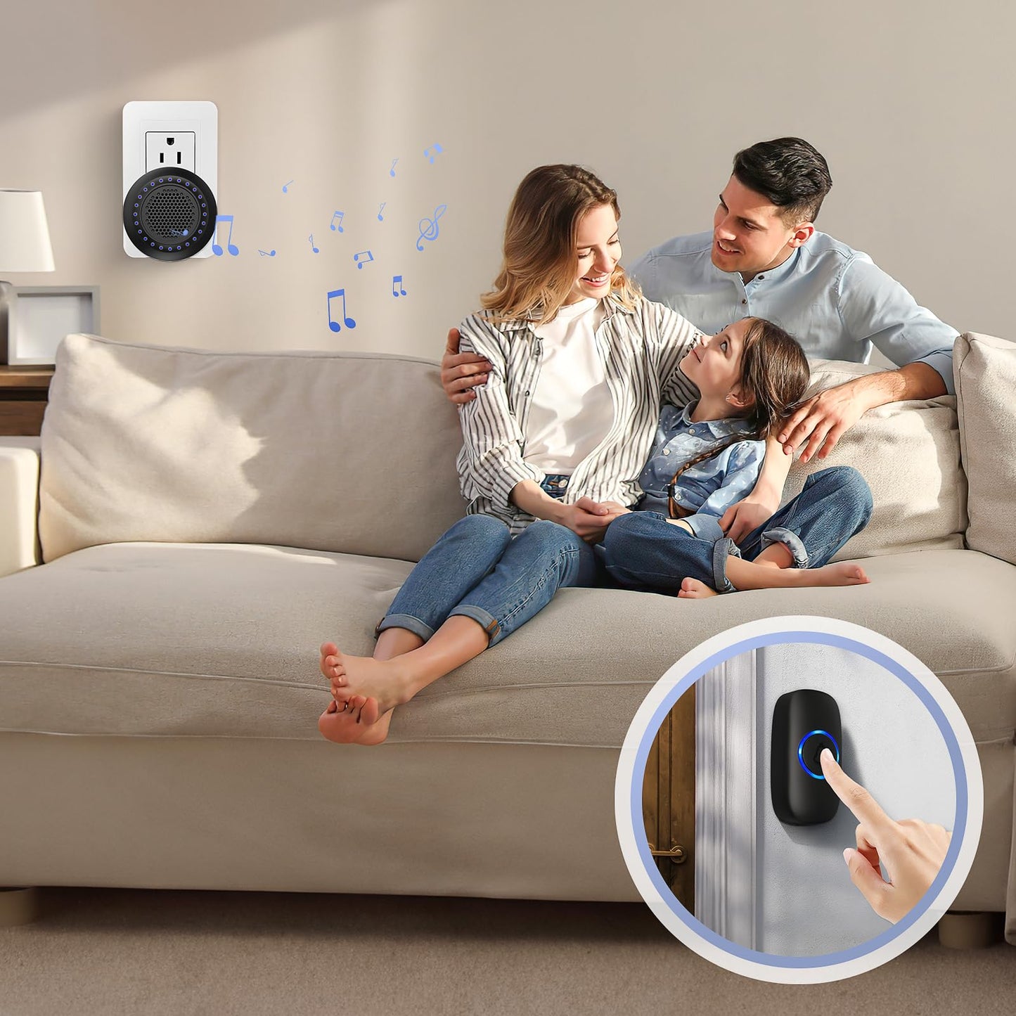 Wireless Doorbell • PHYSEN • Doorbell Chime Kits with 1 Transmitter 1 Receiver • Waterproof • Operating at 1000ft Range • 32 Ringtones • 4 Volume Levels • LED Flash • Door Bell for Home Classroom