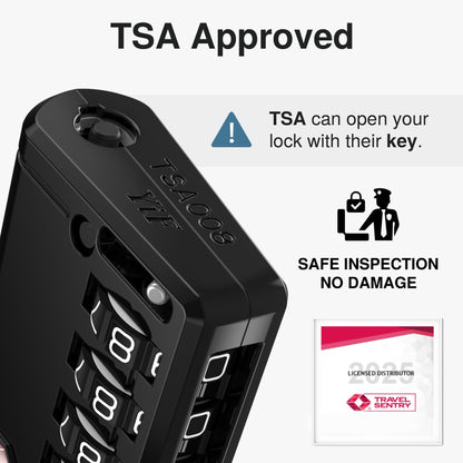 Puroma TSA Approved Luggage Travel Locks with Open Alert Indicator, 4 Digit Combination Resettable Code Zinc Alloy Lock for Suitcase, Backpack, Bag, Toolbox, Locker (2 Pack, Black)