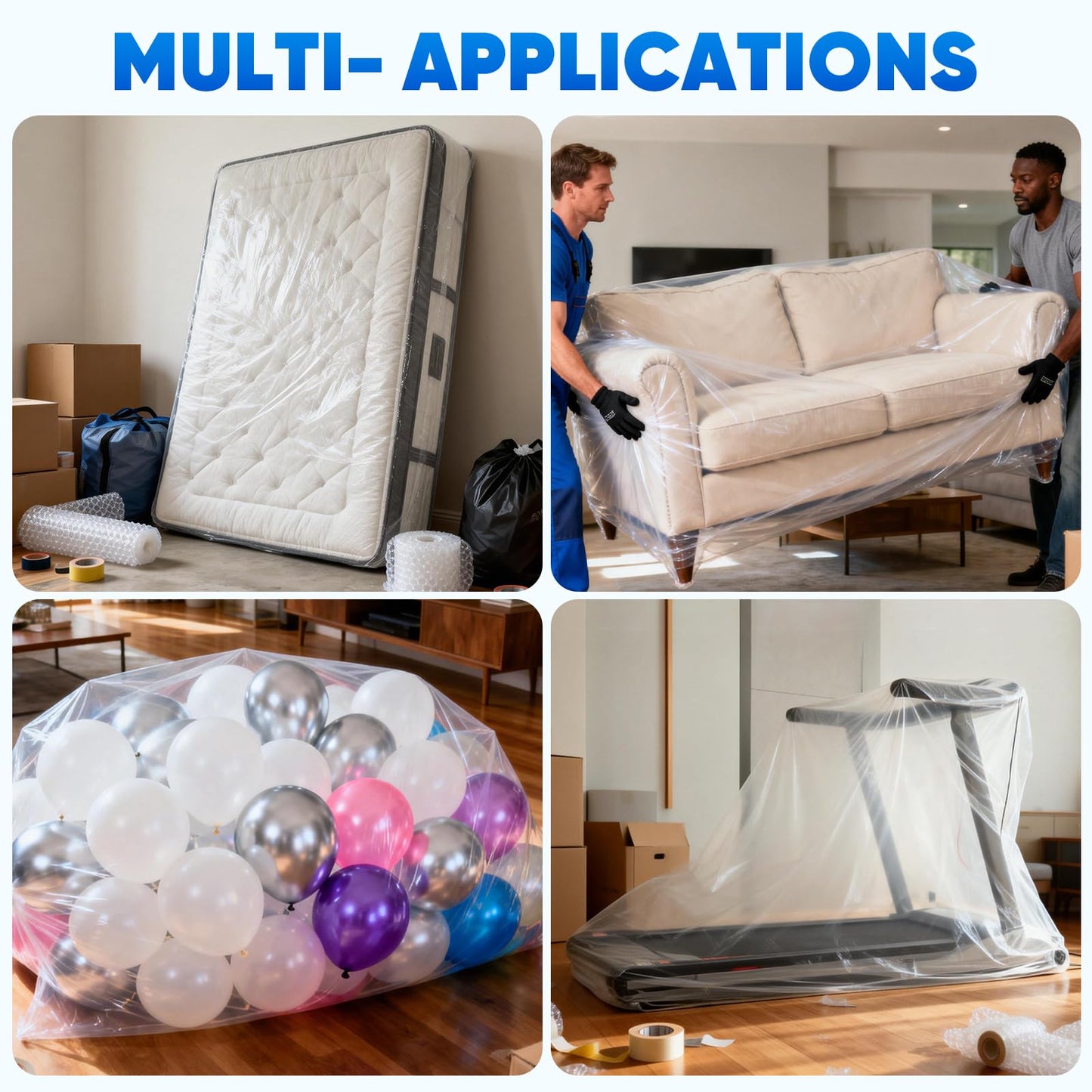 TICONN 2PK Plastic Mattress Bag for Moving Storage, Waterproof Mattress Protector Cover, Heavy-Duty Mattress Moving Supplies (1.5 mil, Queen)