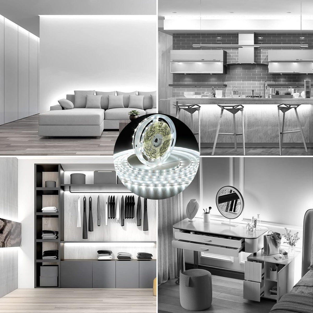 Wefomey White LED Strip Lights, 131ft Dimmable 24V LED Lights Strip 6500K Bright Daylight White, Flexible Tape Lights for Bedrooms, Kitchen, Cabinet, Christmas Decor, 2 Rolls of 65.6ft