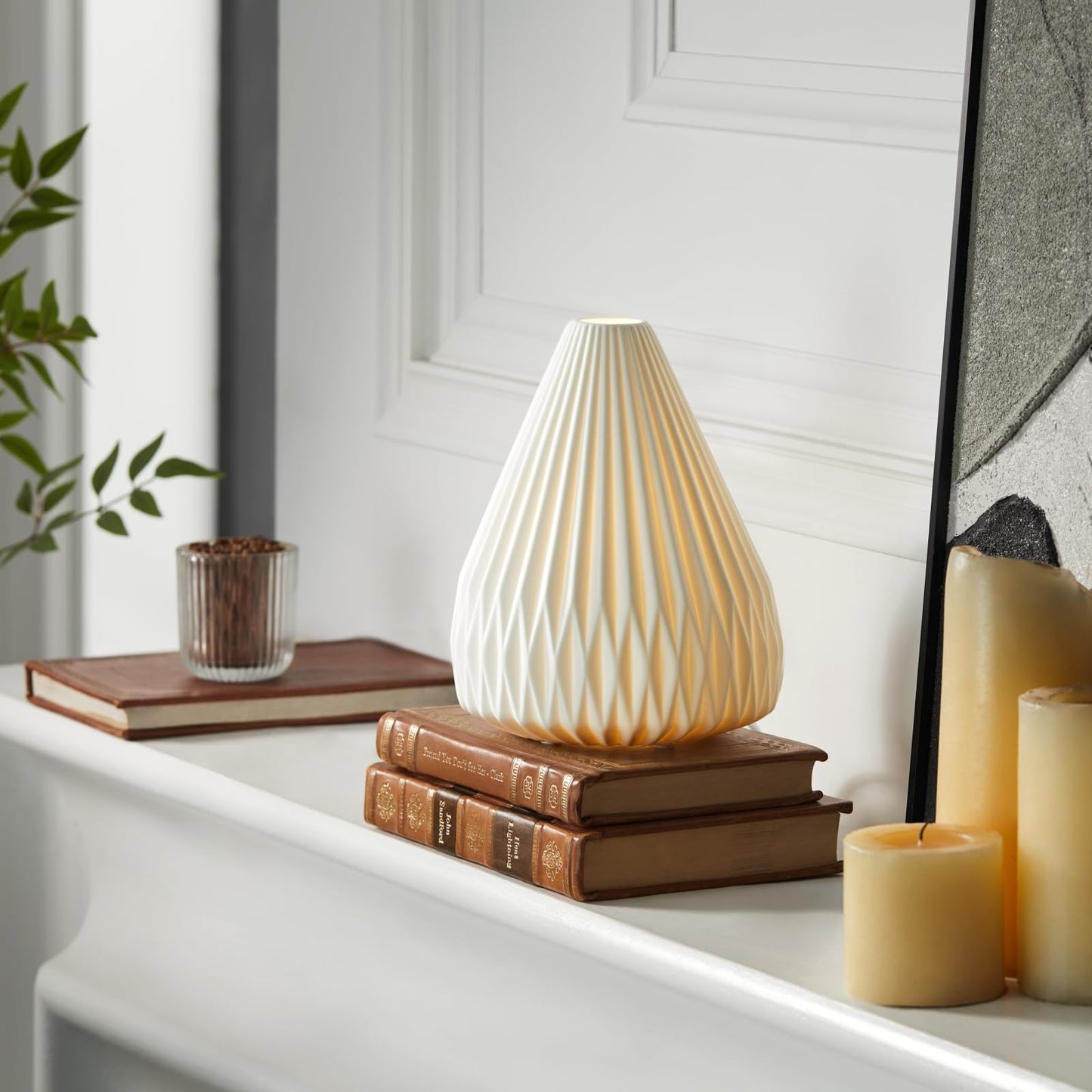 RONDURE 9.1" Modern Ceramic Table Lamp, Fully Dimmable Bedside Lamp for Bedroom Living Room Nightstand, White Translucent Ceramic Shade, Warm Ambient Decorative Corded Lighting, Bulb Included