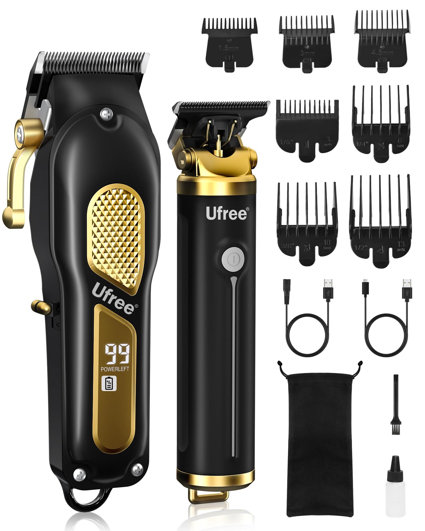Ufree Hair Clippers for Men, Professional Clippers and Trimmers Set, Cordless Clippers for Hair Cutting, Beard Trimmer, Barber Clippers, Rechargeable Electric Shaver, Gifts for Men, Black Gold