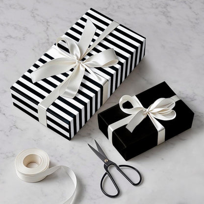 RUSPEPA Reversible Wrapping Paper Roll, Jumbo Roll, Black White Stripe and Solid Black Design Gift Wrap Paper for Birthday, Holiday, Graduation, Christmas, Father's Day, Wedding, 30 Inches x 32.8 Feet