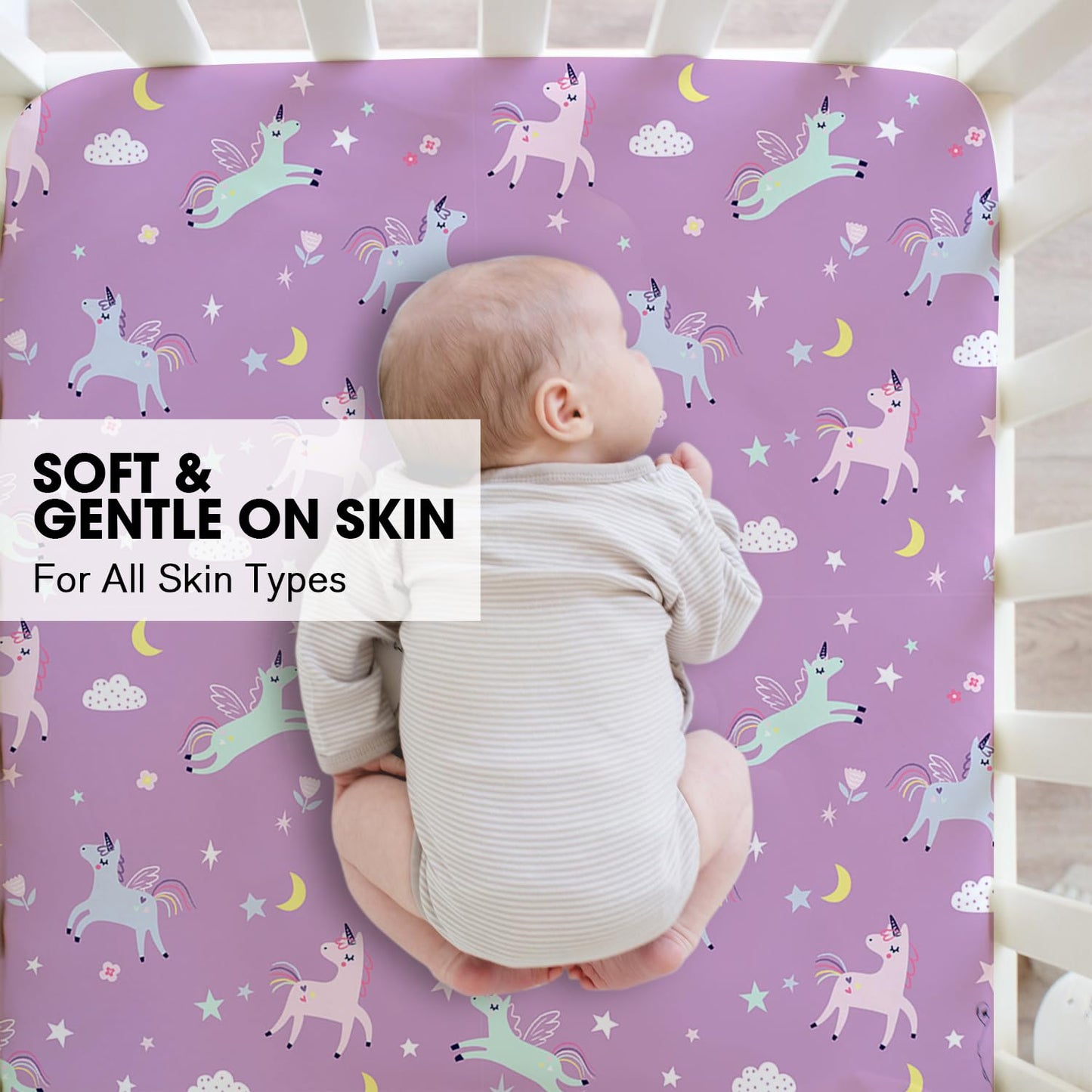 Little Grape Land Crib Sheets 2 Pack for Boys and Girls, Baby Neutral Crib Fitted Sheets for Standard Crib & Toddler Mattress, Super Soft Breathable Fitted Crib Sheet Set, Unicorn