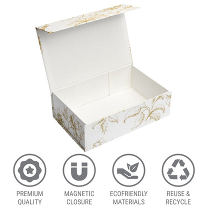 Sorarto Luxury Keepsake Gift Box | Gold Floral Decorative Boxes with Magnetic Lids for Presents, Wedding Memory Box, and Bridal Gifts. 11.5" x 7.5" x 3.5"