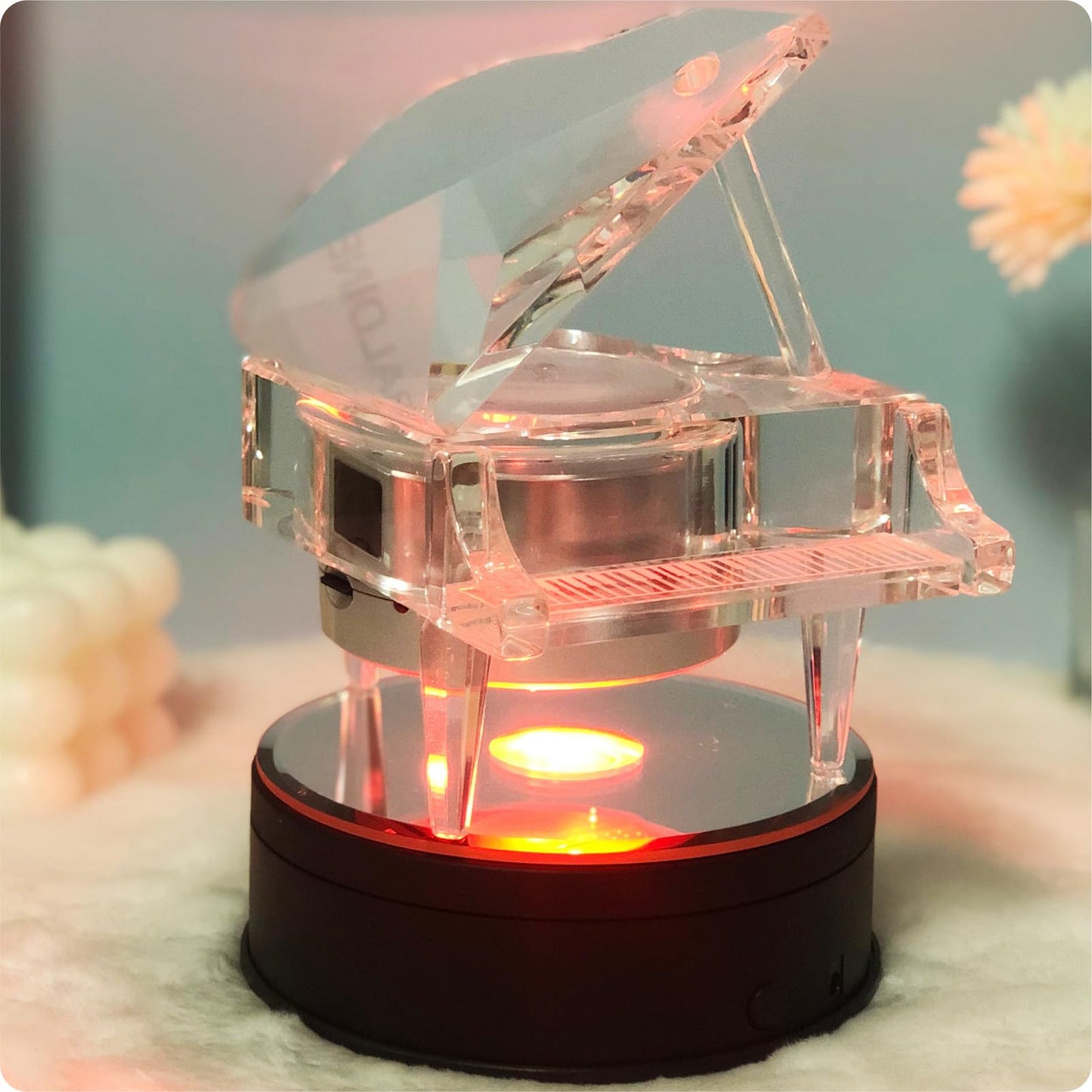 FIEIFI LED Motorized Rotating Light Display Base for Crystals Glass Art Light Turntable Crystal Display Stand 3D LED Light Ornament Lamp Holder 360 Degree Electric Turntable- 4.5 Inch Diameter (black)