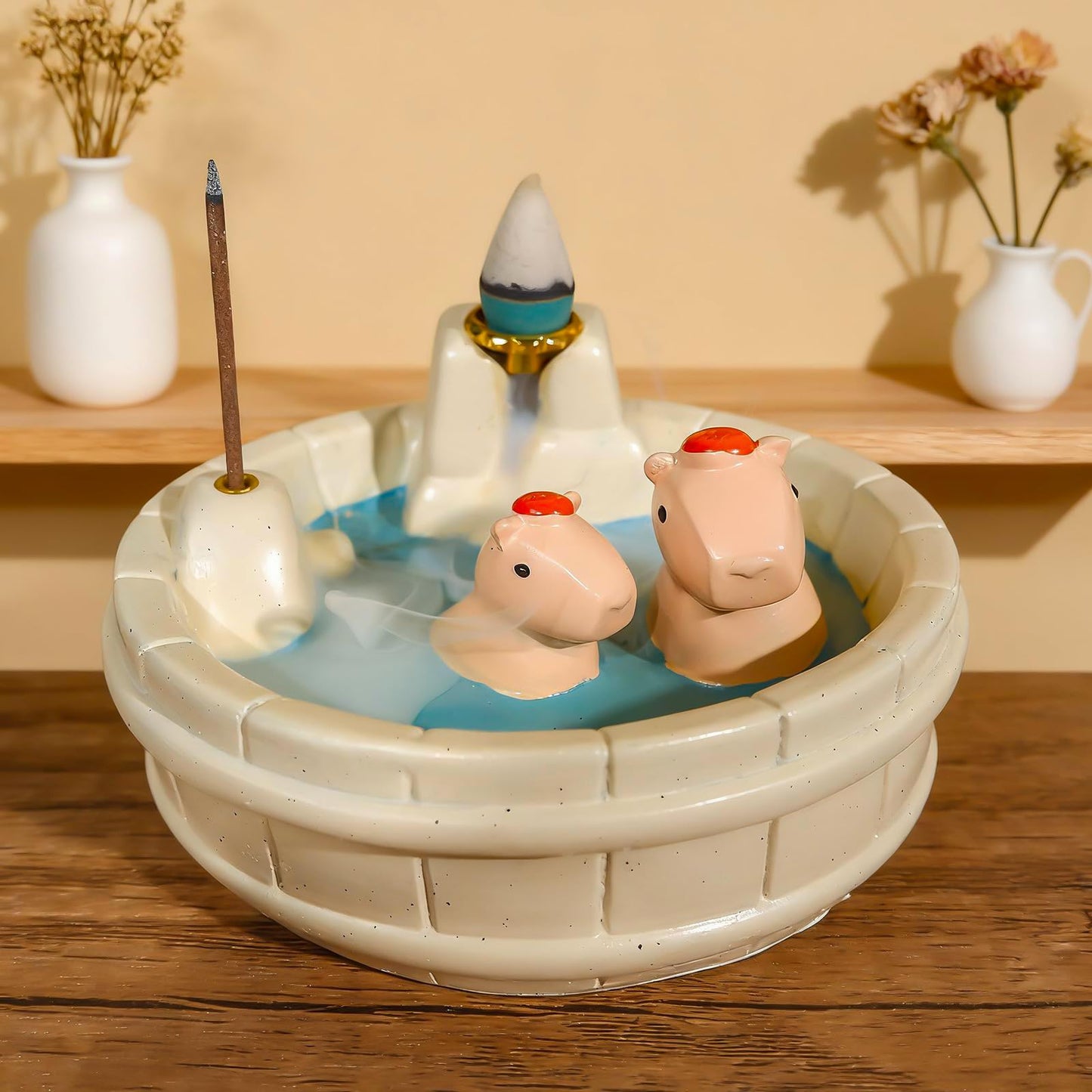 MOUGIGI White Capybara Backflow Incense Holder - Adorable Unique Design with Waterfall Effect for Relaxation & Aromatherapy | Perfect for Energy Cleansing,Yoga,Meditation,Zen Spaces, and Altar Decor