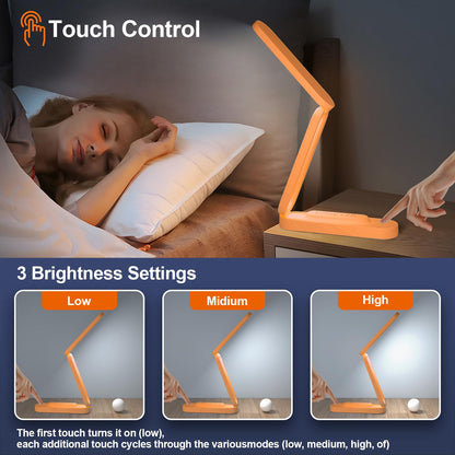 Giryuhd LED Desk Lamp for Office Home & Battery Operated Lamp Rechargeable Lamp Foldable & Portable Light, LED Desk Light Strip, 3 Brightness Dimmable Small Desk Lamp Reading Lamp (Orange)