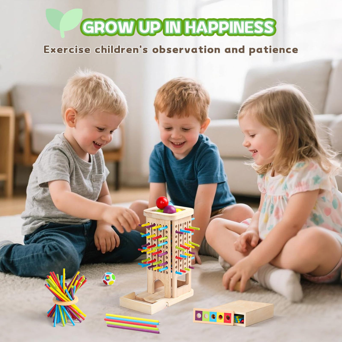 Montessori Toys for 3 Year Old, Wooden Board Game Pick Up Sticks Ball Drop