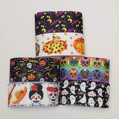 Niangzisewing 12yards Mix Lots 2" (50mm) Wide Halloween Ribbon Appliques Craft Party Decoration Pumpkin Ghost Skull Wizard Bat Cat Grosgrain Ribbons (Halloween, 50mm(2"))