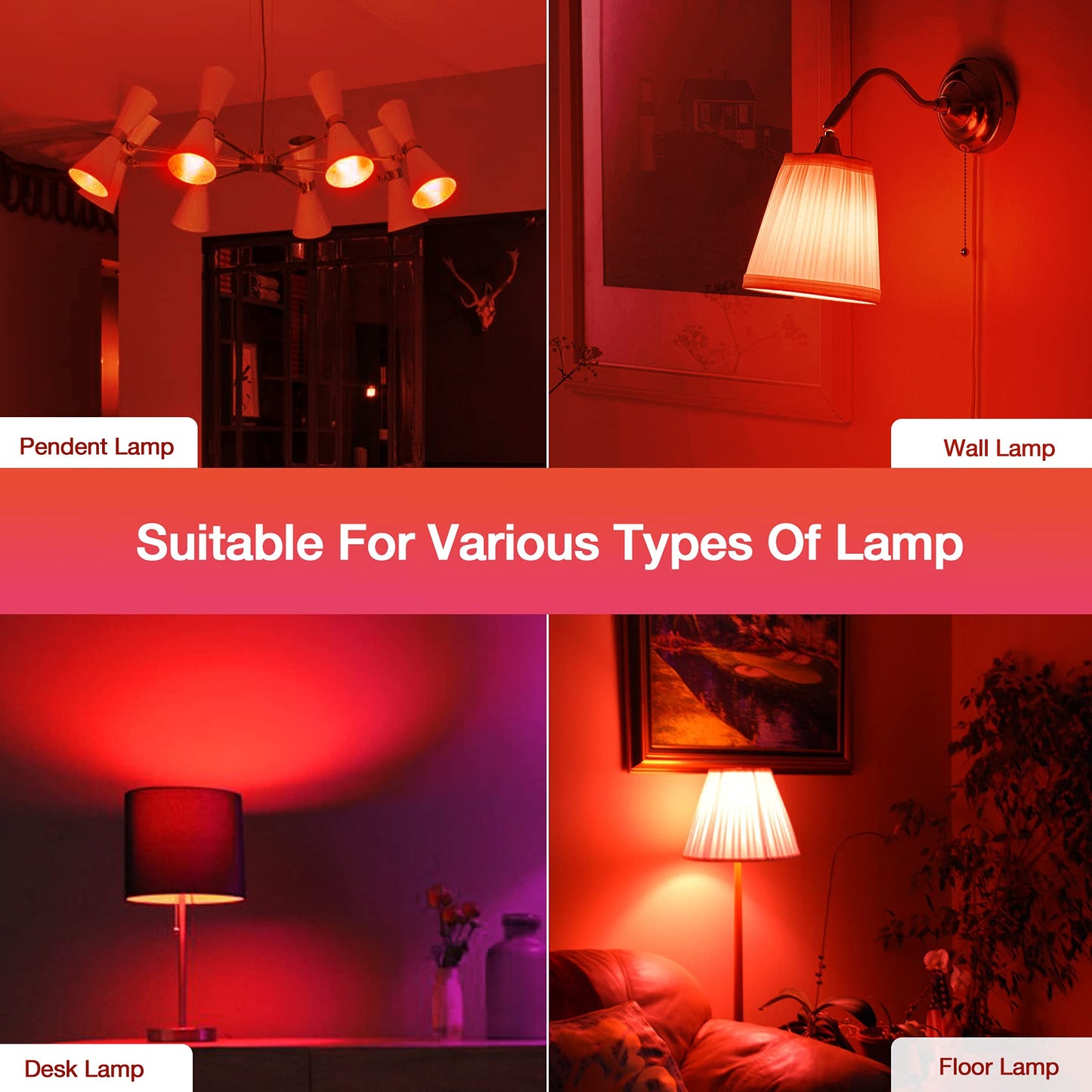 EvaStary Red LED Light Bulb 60W Equivalent, A19 E26 Base, 9W for Halloween, Christmas Decoration, Party, Bars, Porch Lights, Holiday Mood Lighting, Pack of 2