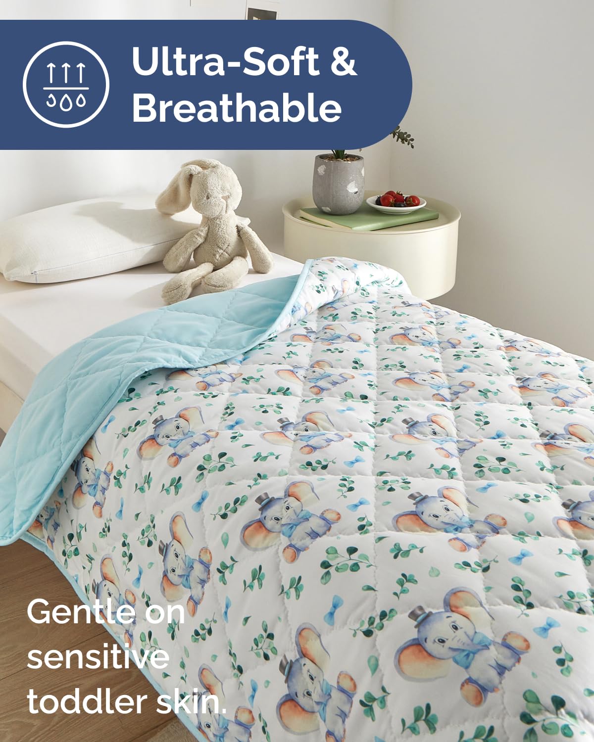 Elephant Toddler Comforter - Down Alternative Toddler Microfiber Comforter - Lightweight & Warm Baby Quilt Blanket - Soft & Breathable - Kids Duvet Insert for Crib, Stroller - Machine Washable - 39x47