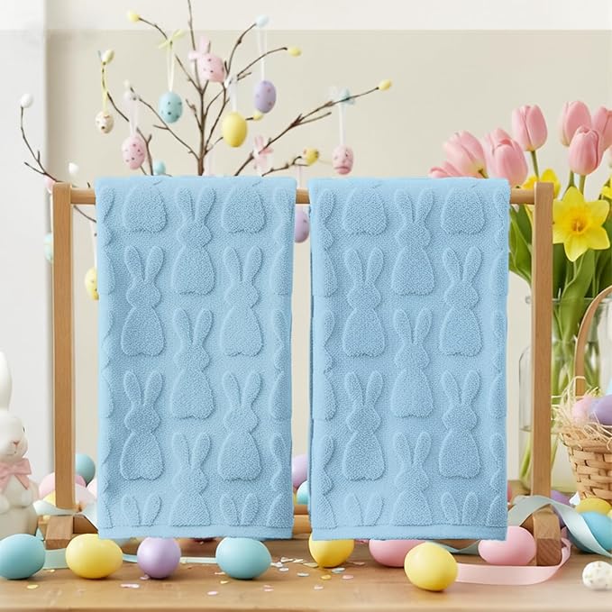 Artoid Mode 2 Pcs Light Blue 3D Rabbit Jacquard Easter Hand Towels