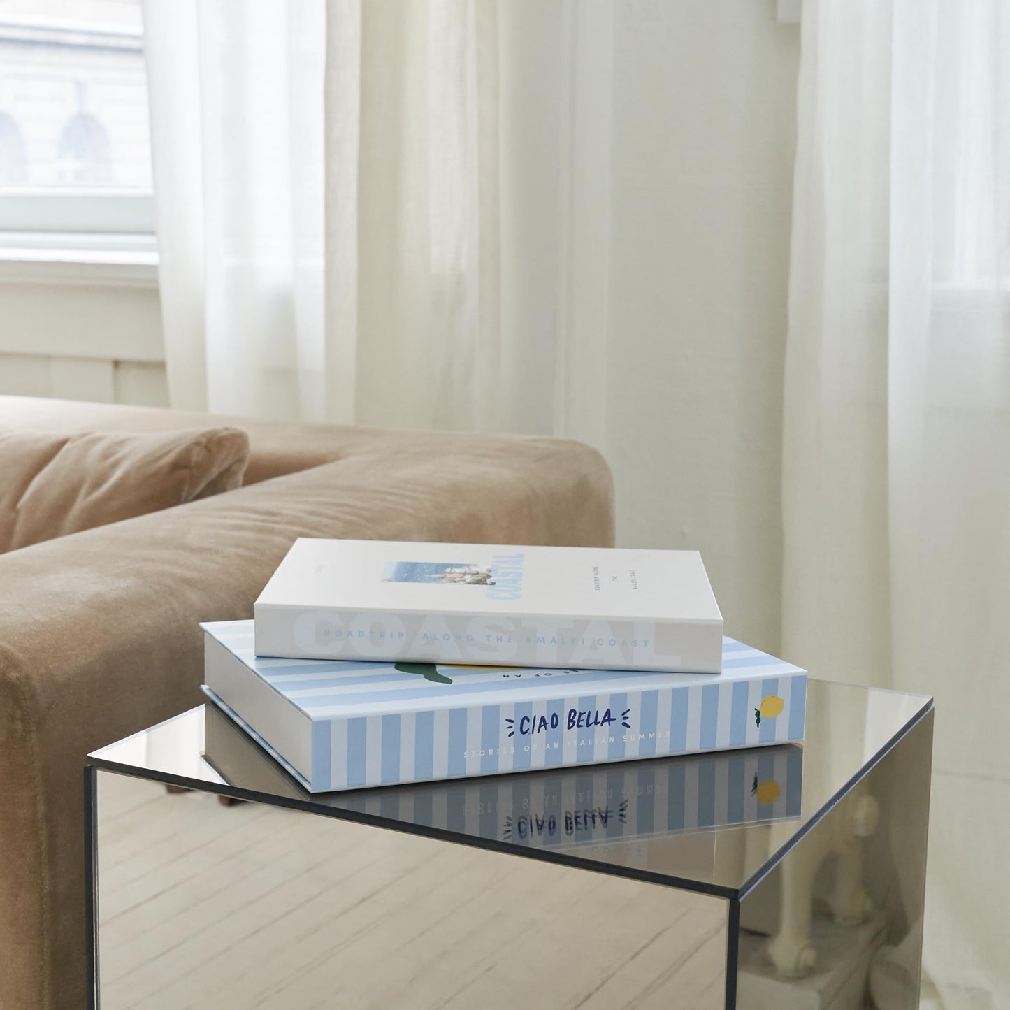 Beautiful Decorative Books - Set of 2 Coastal Room Decor Boxes Enhance Any Coffee Table, Bookshelf or Mantel Shelf - Aesthetic Fake/Faux Books for Modern Home Decoration, Photo Storage/Keepsake Box
