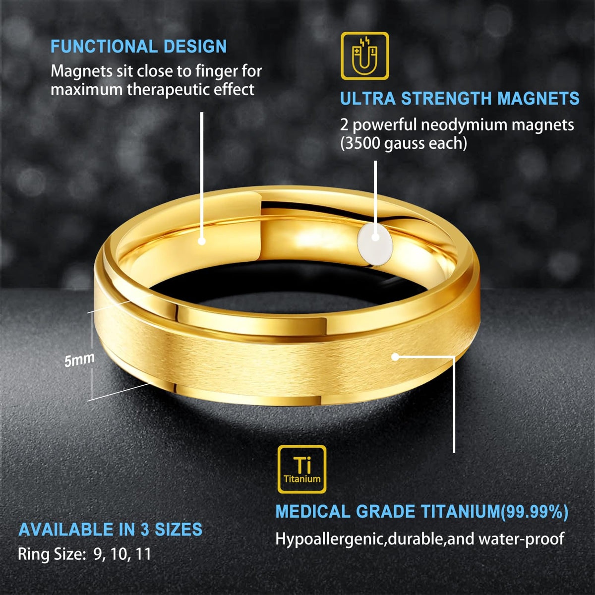 JEROOT 8mm Black Titanium Magnetic Ring for Men, 5mm Silver Pure Titanium Magnetic Ring for Women, Healing Ring with 3500 Gauss Magnets for Jewelry Gifts