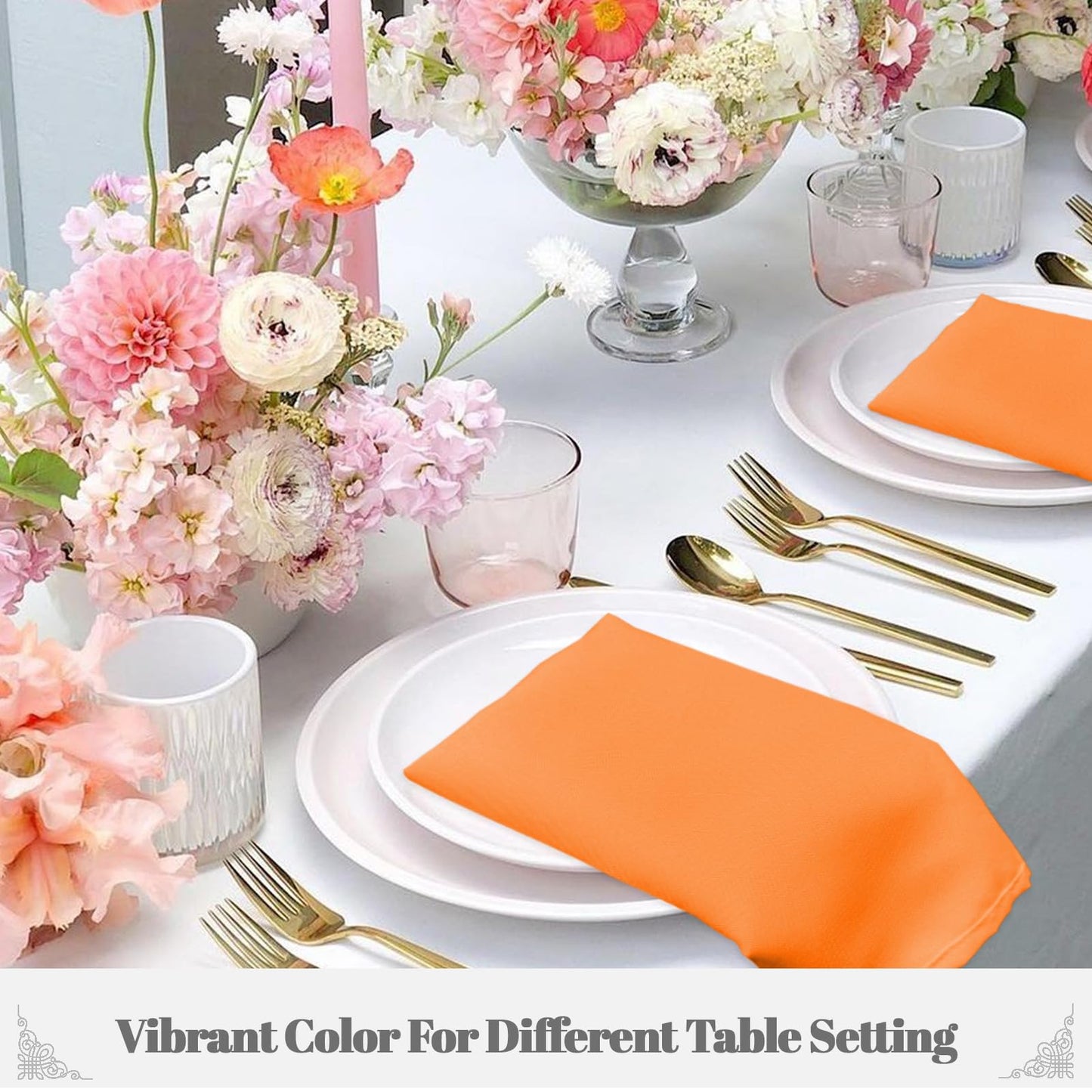 PLOYMONO Orange Heavy Duty Cloth Napkins - 17 x 17 Inch Solid Washable Polyester Dinner Napkins - Set of 8 Napkins with Hemmed Edges - Great for Parties, Fall Festival, Autumn, Halloween, Thanksgiving