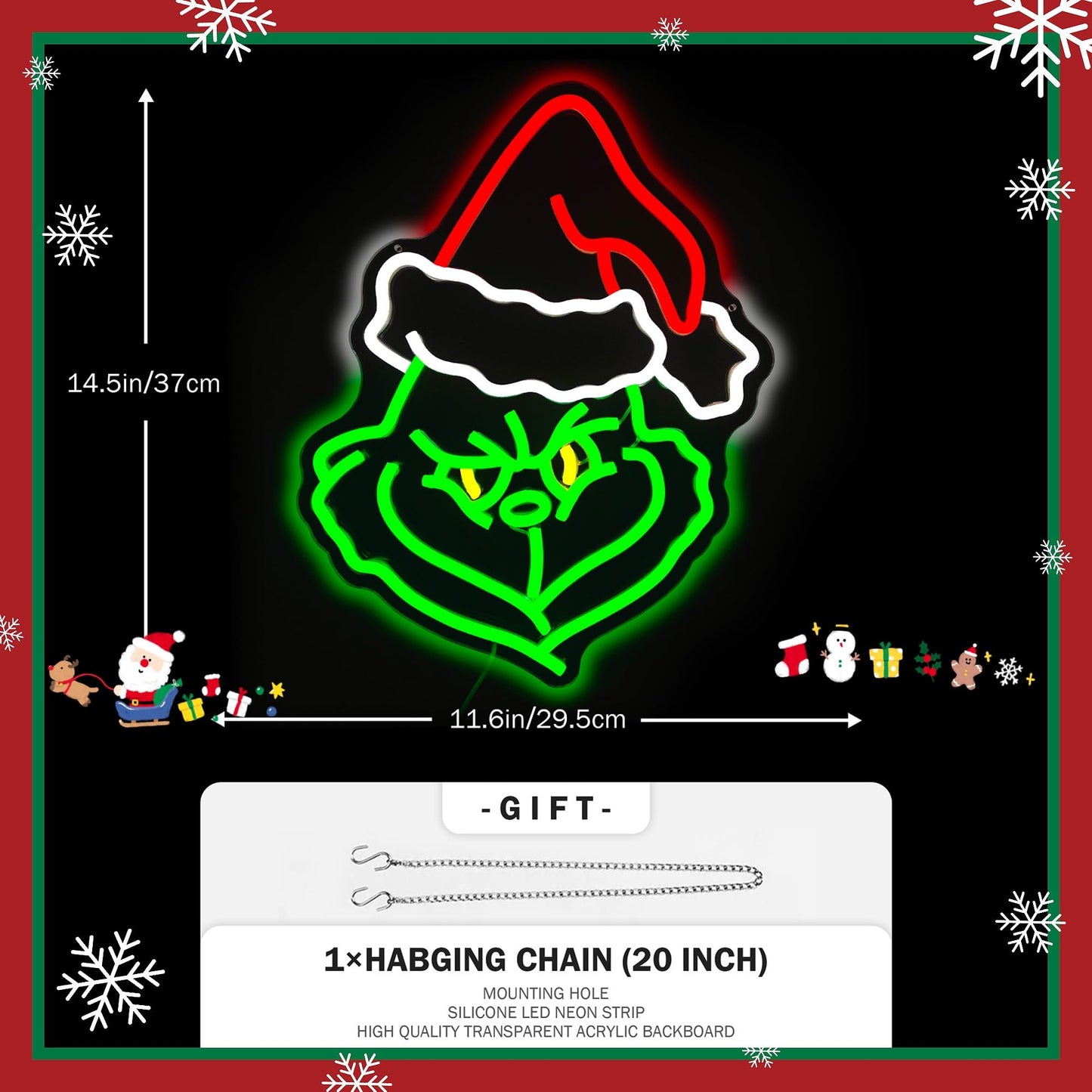 JanHune Christmas Neon Sign Cartoon Christmas Neon Light Sign immable LED Signs for Wall Light Up Signs for Home Party Neon Wall Light Decor Xmas Gift
