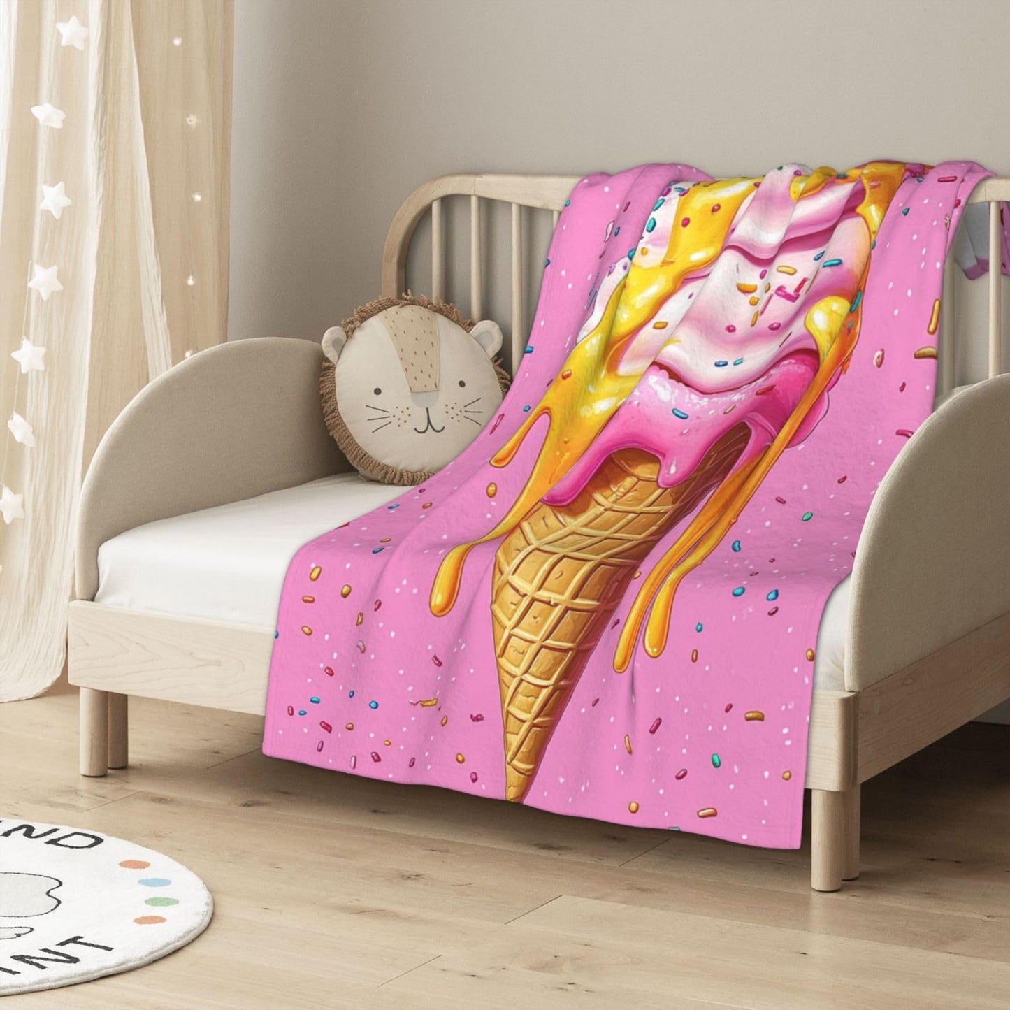CDSASHCA Flannel Fleece Blanket,Dessert Dreams,Colorful Ice Cream Pattern, Cozy for Sweet Tooth Lovers, Machine-Washable, Cheerful Kitchen Accessory,Light and Warm,Gifts for Classmate 30X40 inch