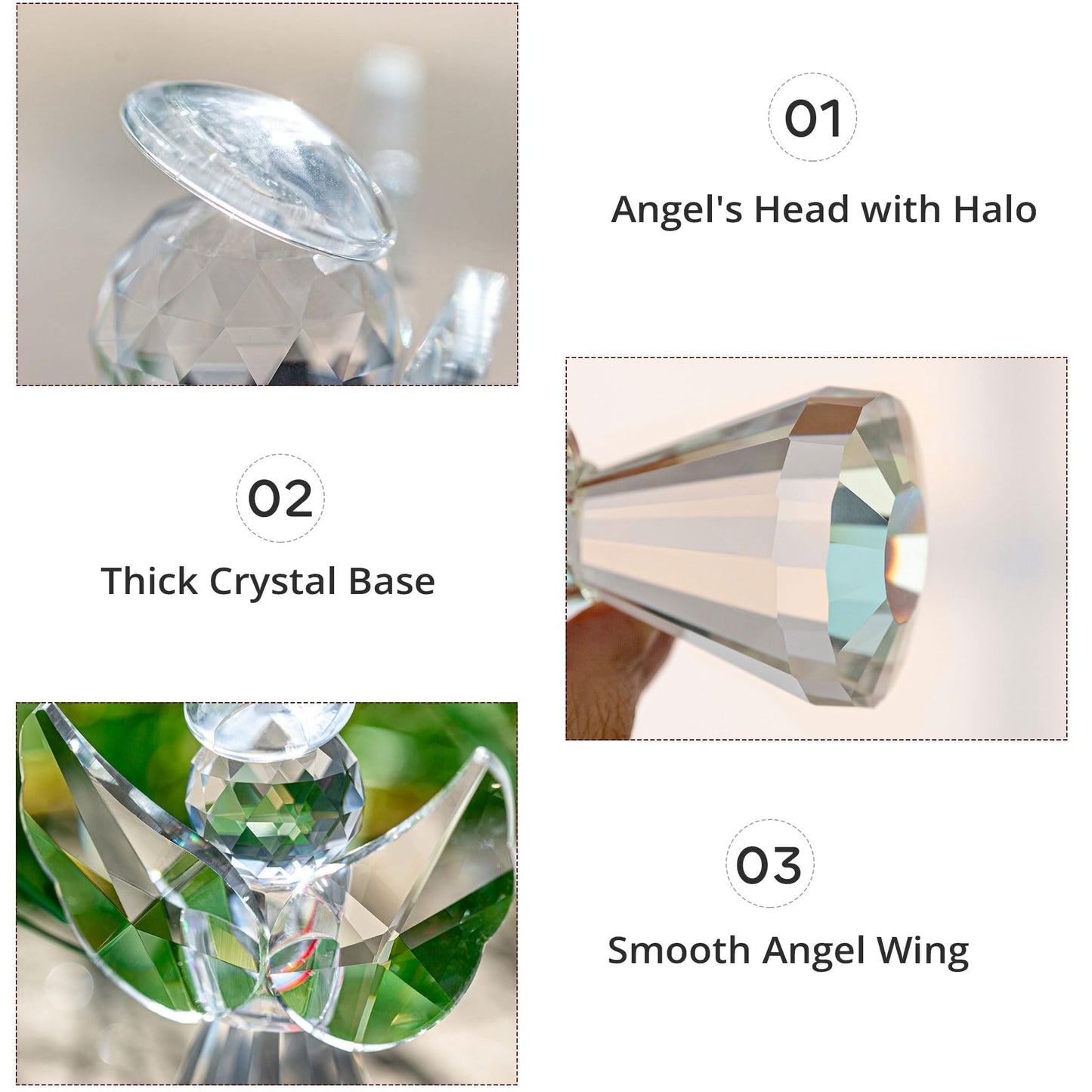 HDCRYSTALGIFTS 3.3inch Crystal Guardian Angel Figurine Art Glass Angel Ornaments Statues for Mom Women Home Table Paperweight Decoration Collectible,Clear