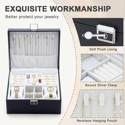 IBURTEN Jewelry Organizer Boxes for Women,Travel Jewelry Case, 2 Layers Removable Jewelry Box,Storage for Necklace, Bracelet, Earring,Rings,Jewelry Box Gifts for Women Girls