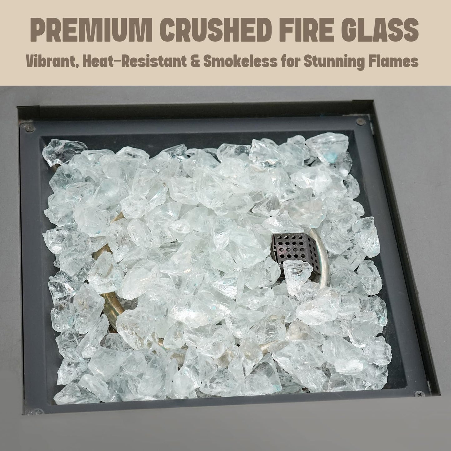 Mr. Fireglass Crushed Fire Glass for Natural or Propane Fire Pit, 10 Pounds Decorative Recycled Fireplace Glass Rocks for Fire Pit Fireplace and Landscaping, High Luster Crystal Ice