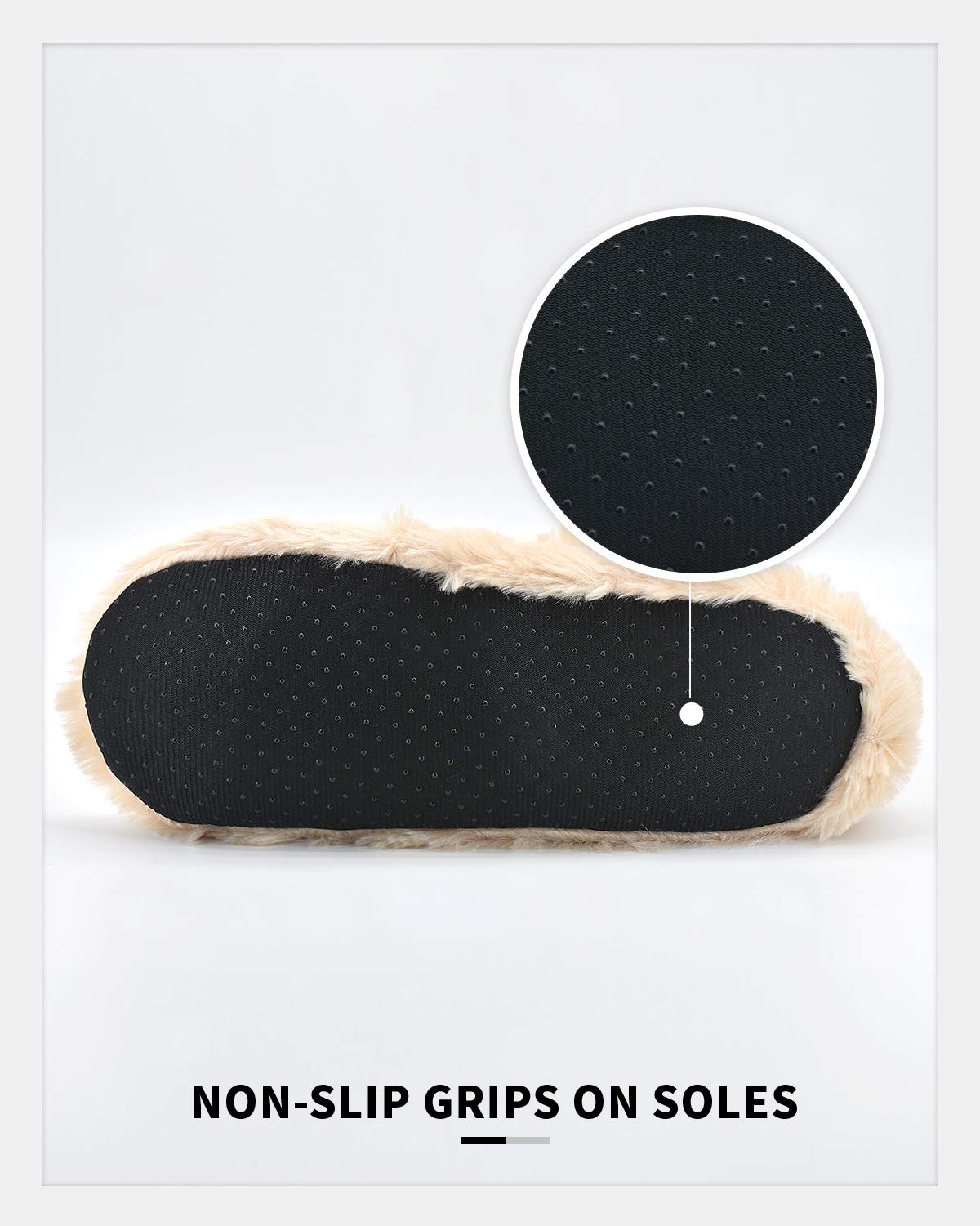Panda Bros Slipper Socks for Women Cozy Warm Lined Fuzzy Sock Slippers Indoor Booties with Non Slip Grippers(Beige owl,5-7.5)