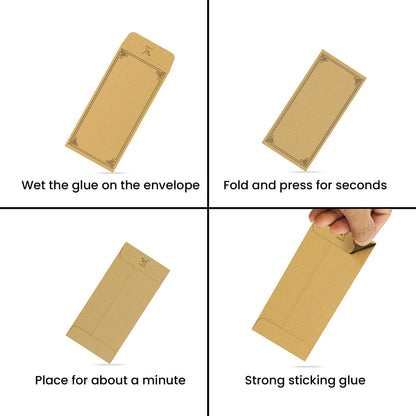 Envelex 100 Pack Brown Cash Envelopes with Black Pen, 3.2" x 6.6" 130 GSM Paper Envelopes with Gummed Flap for Seed Packets, Key Envelopes, Jewelry, Ticket Envelope & Small Parts